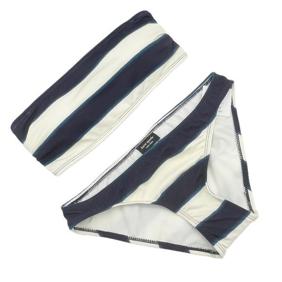NWT Kate Spade Awning Stripe Bandeau Bikini Swimsuit Blazer Blue Size Small NEW - Picture 2 of 16